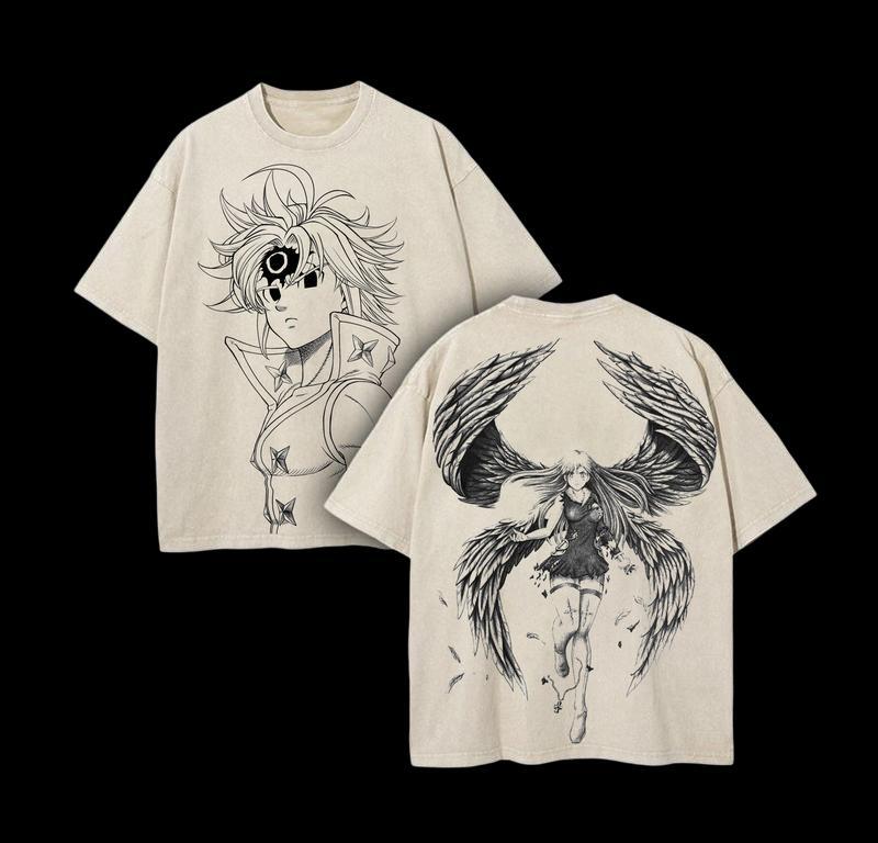 Meliodas Grafik T-Shirt Anime Die Sieben Todsünden Vintage Gewaschenes Oversized T-Shirt Herren Damen Kleidung Polyester Kurzarm T-Shirts