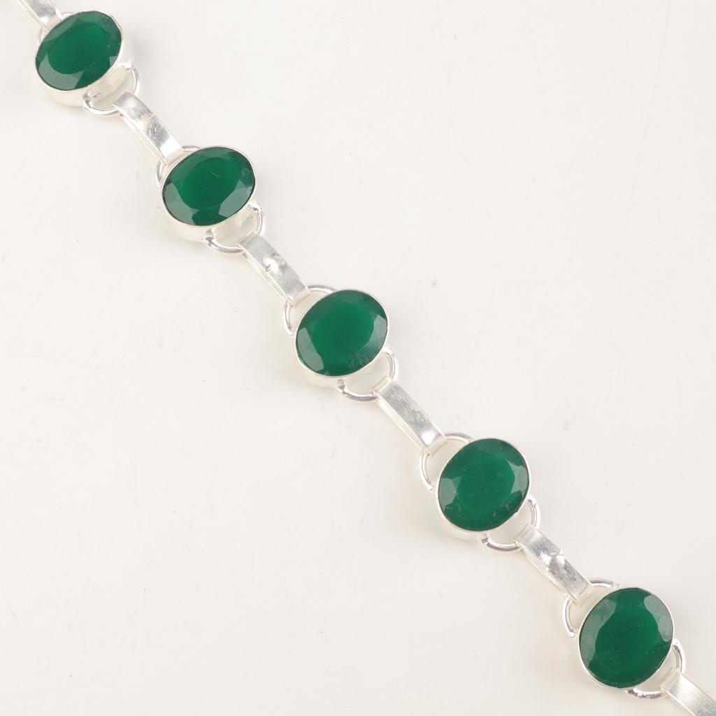 Green Onyx Gemstone 925 Sterling Silver Jewelry Handmade Bracelet 9" For Wedding RB-6-14