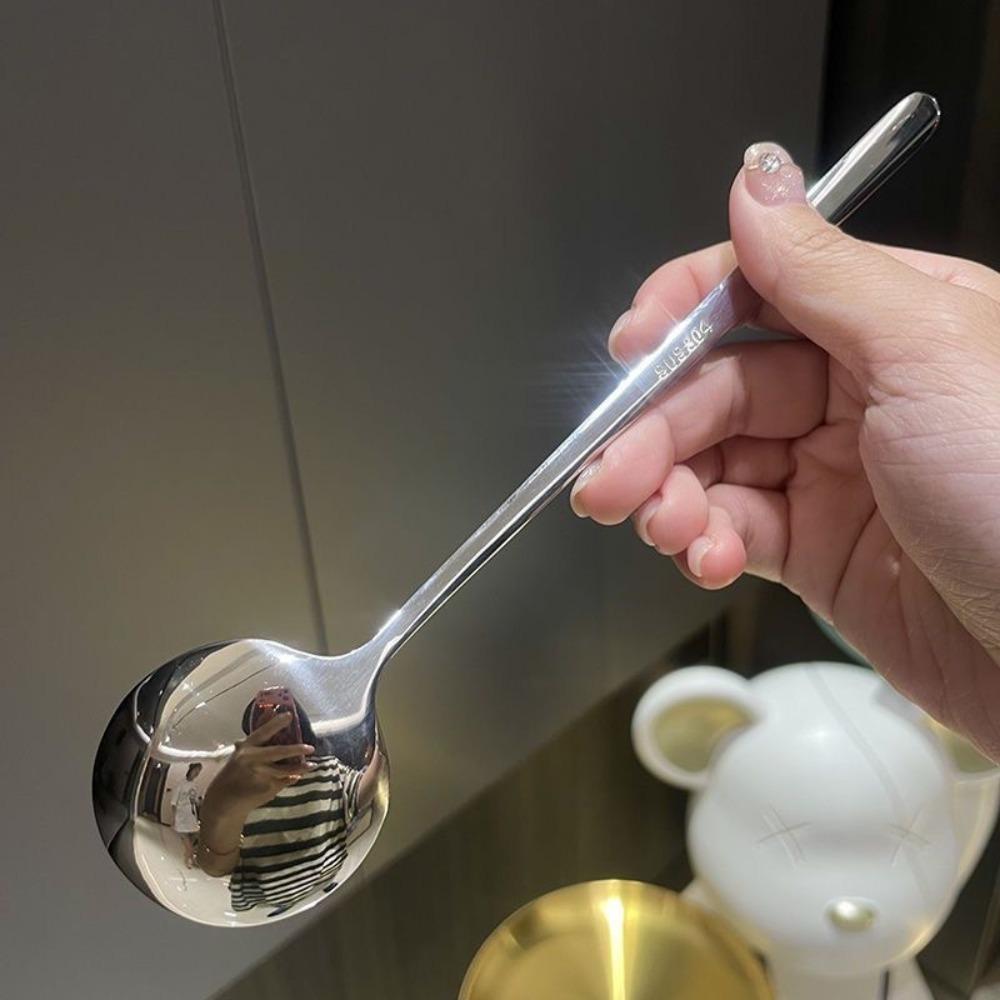 Stainless Steel Spoon, Household Rice Spoon, Coffee Spoon, High-Value Long-Handled Round Spoon, Korean Dessert Spoon, Jingle Spoon