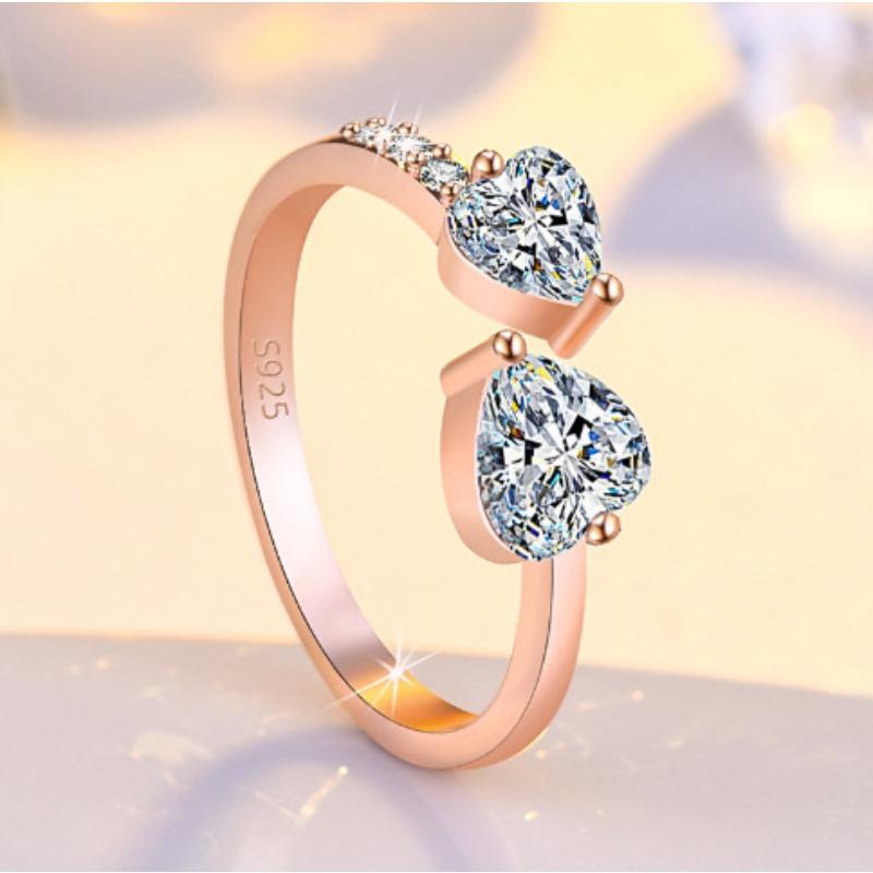 Heart-shaped Jewelry Women's Finger Ring, Elegant Wedding Ring with Six Claws and Simple Heart Design, Women's Engagement Ring Accessory