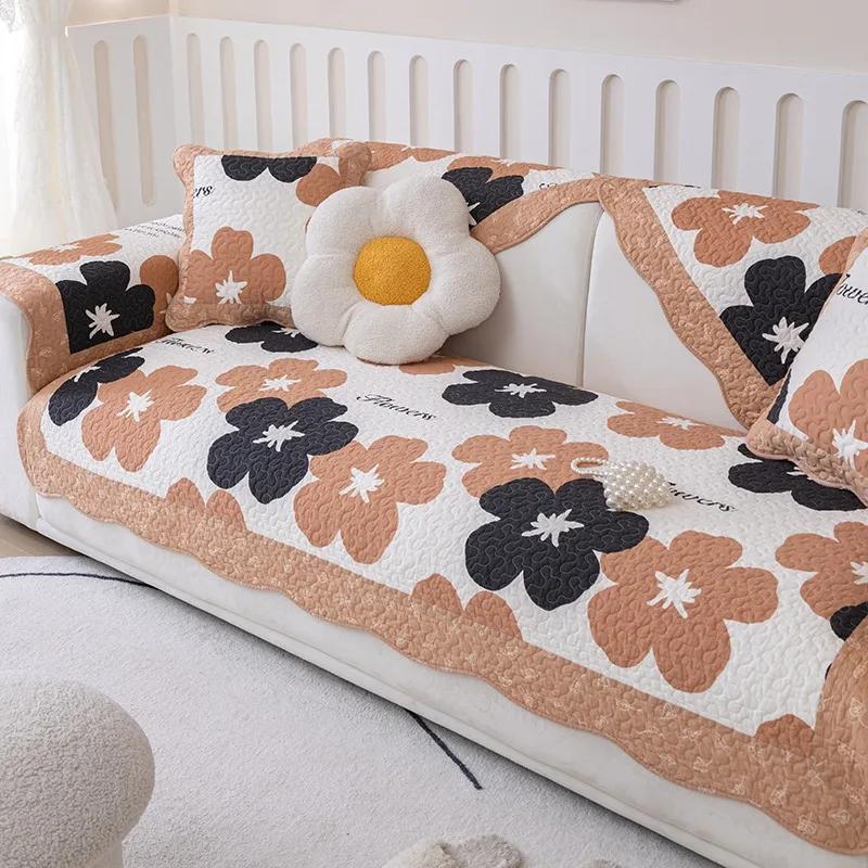 Rural Style Sofa Cushion Cotton Four Seasons Universal Fabric Non-slip Modern Simple Double-sided Embroidery Nordic Towel Cover