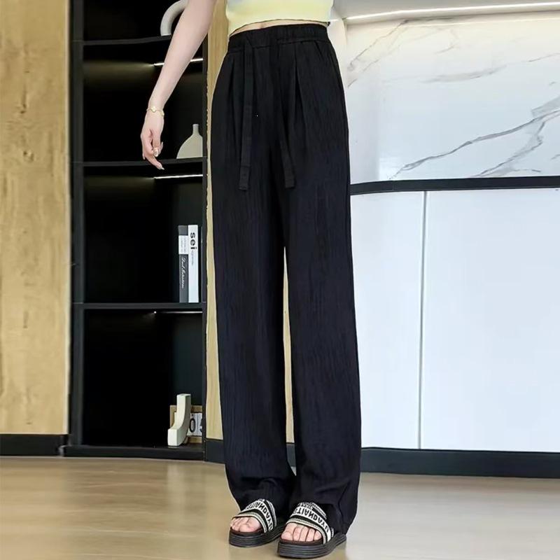 Women's Tie-Dye Ice Silk Wide-Leg Pants: High-Waisted, Drawstring, Casual Floor-Length for Spring/Summer.