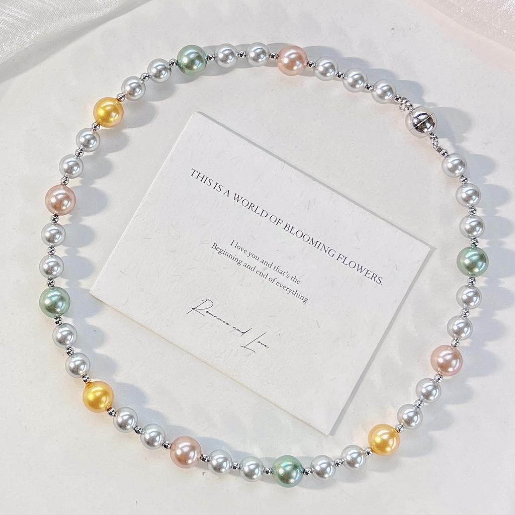 High-Gloss High-Quality Mixed-Color Artificial Crystal Pearl Necklace Collarbone Chain