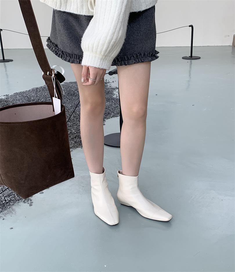 

2025 autumn and winter new fashion versatile French minimalist square head thin boots and ankle boots side zipper short tube 39 белый
