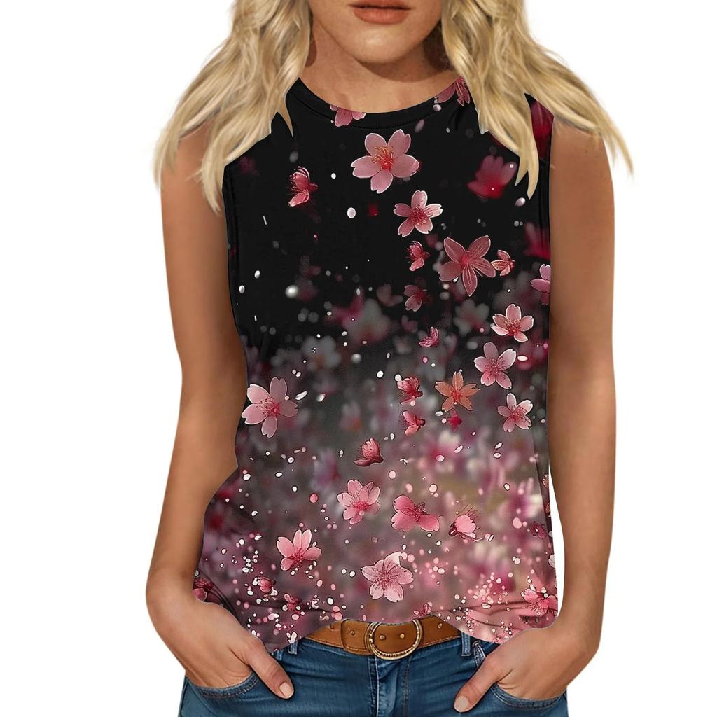 Blumenmuster 3D-Druck Tanktops Damen Sommer O-Ausschnitt Lässige Weste Schulterfrei Y2k Elegant Ärmelloses Top Camisole Damenbekleidung