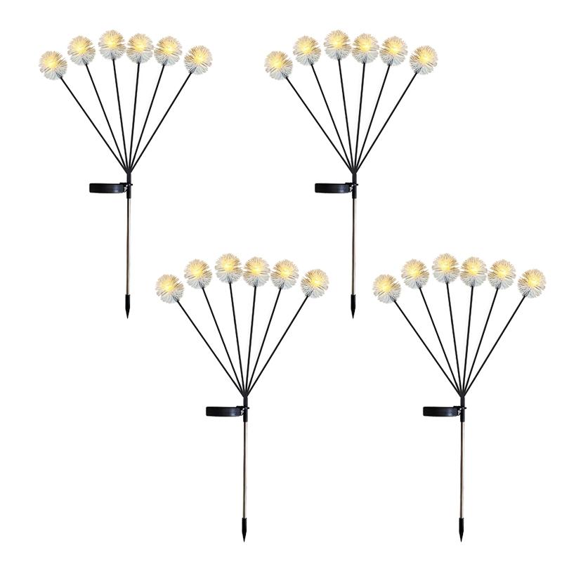 

4Pc Solar Snowball Dandelion Light Warm White Waterproof Solar Path Lamp for Outdoor Flowerbed Planter Patio Yard Garden Decor