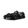 Fashion Luxury Black Pearl Round Head Buckle Ballet Sandals Summer Autumn Metal Hollow Commuting Casual Mary Jane Single Shoe Size 45
