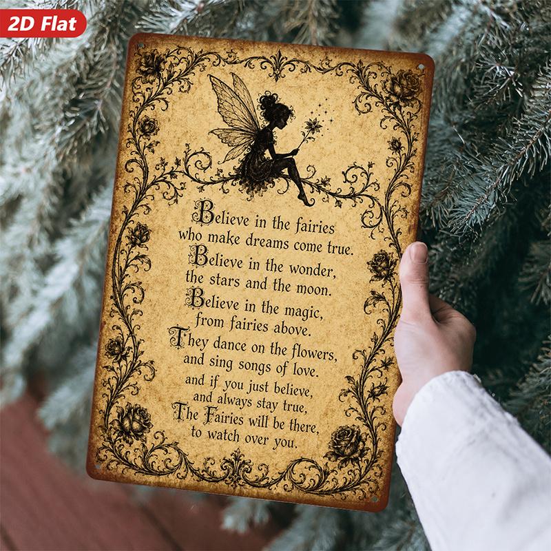 Metal Wall Art Sign "Believe in the Fairies" Poem Decor 8x12 Inch