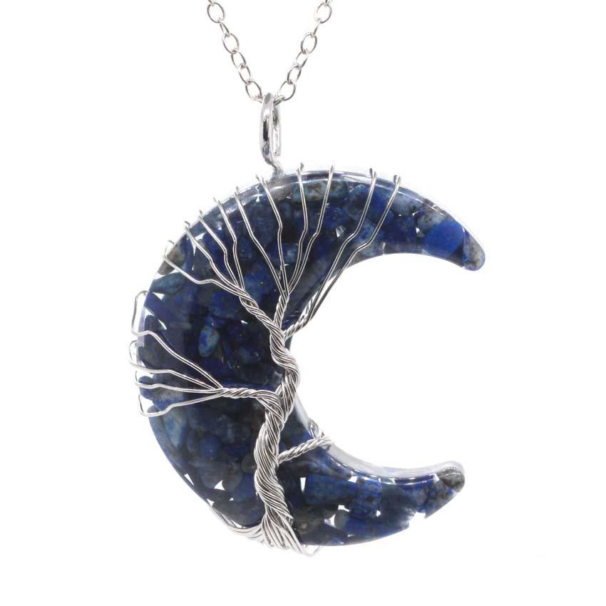 Moon Shape Tree Of Life Amethyst Pendant Necklace Women Handmade Wire Wrapped Healing Jewelry