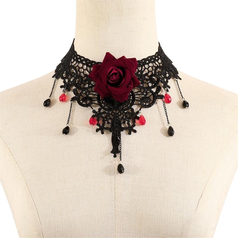2pcs Gothic Lace Choker Necklace Finger Rings Bracelet Halloween Costume Accessories Jewelry for Women Girls Gift