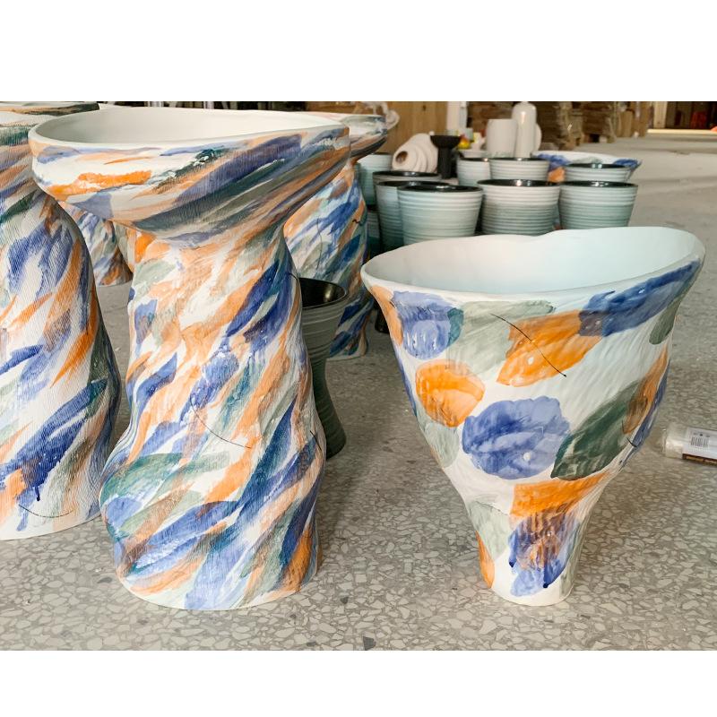 Ceramic Vase Abstract Clay Pot Colorful Graffiti Irregular Shape Flower Arrangement Vase Craft Ornaments Flowerpot Home Decor