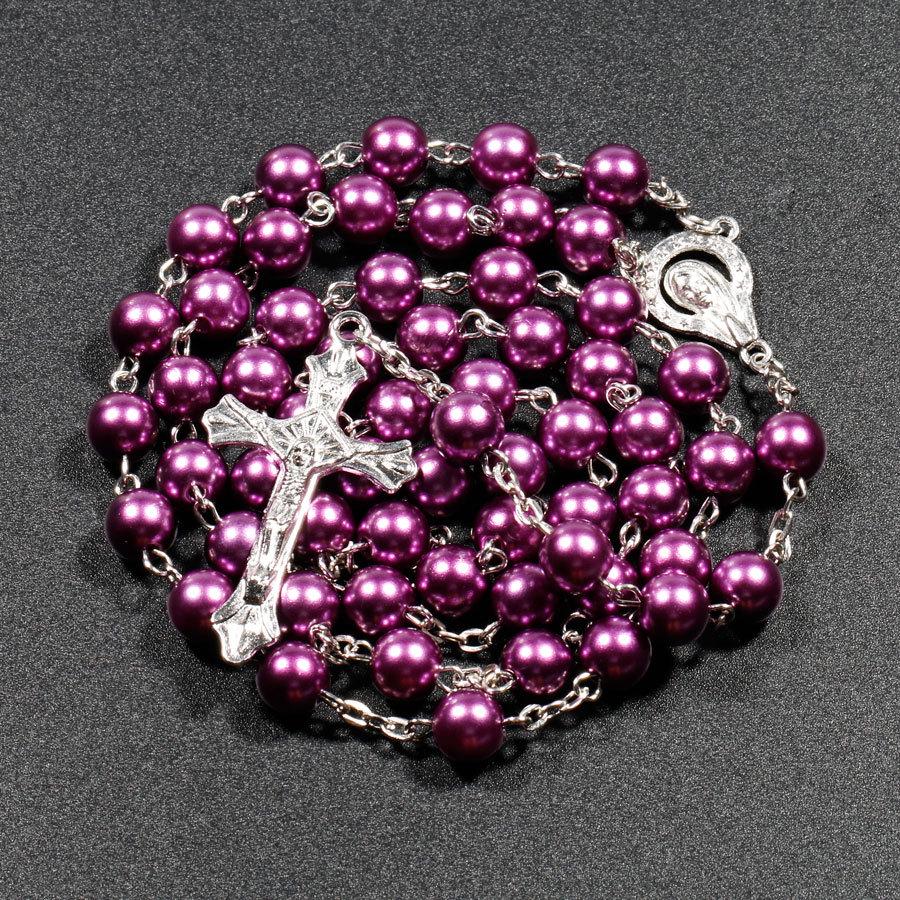 Religion Rosary Necklace For Women Virgin Mary Jesus Cross Pendant Long Beads Chain Female Christian Fashion Jewelry Accessories