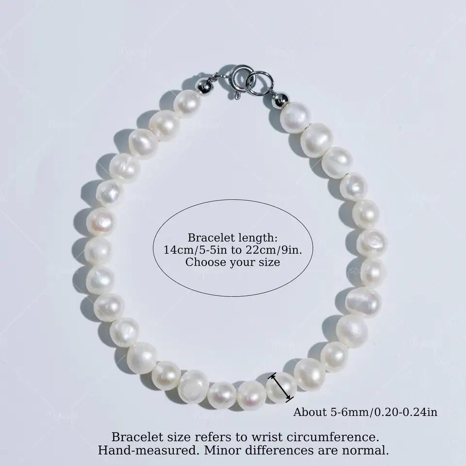MYSOYA 5-6mm White Freshwater Pearl Bracelet with Minimalist Silver Clasp C517 5.5-14cm
