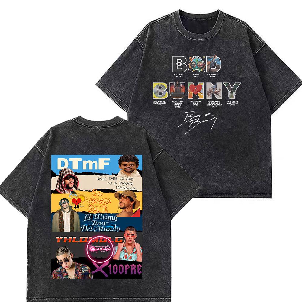 Rapper Bad Bunny Tour  Debi Tirar Mas Fotos DTMF Merch Tshirt Unisex Fashion  Summer ONeck Tee Hip Hop Vintage Washed Tshirts