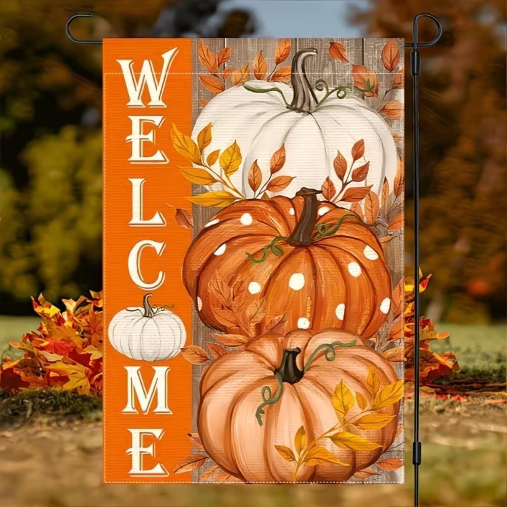 Linen Halloween Fall Pumpkin Garden Flag Rustic Style Ghost Welcome Flag Porch