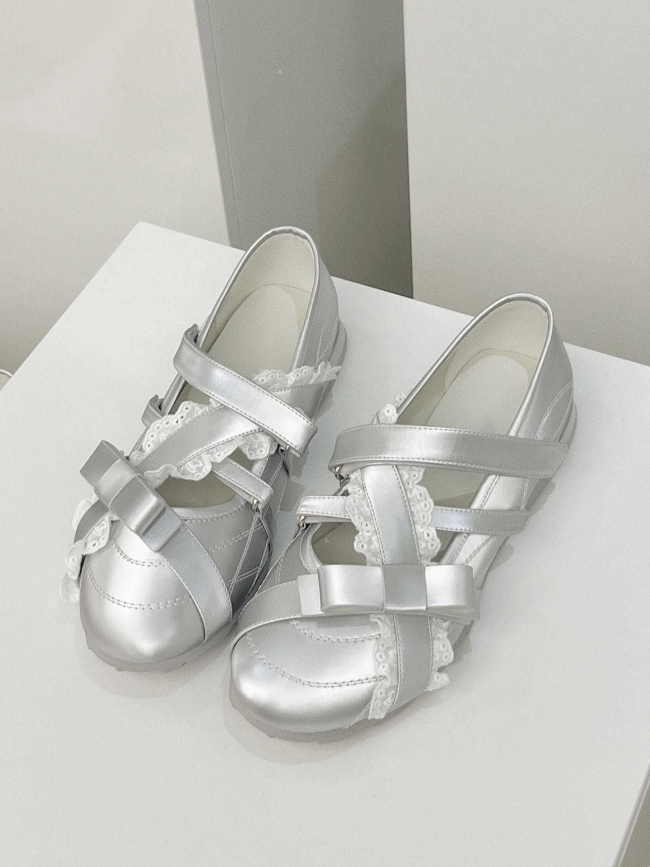 Flat Shoes for Women s 2026 Spring New Round Toe Shallow Mouth Solid Color Ballet Bow Casual Flat Heel Thick Soled Womens Shoes 40 серебряный 4140₽