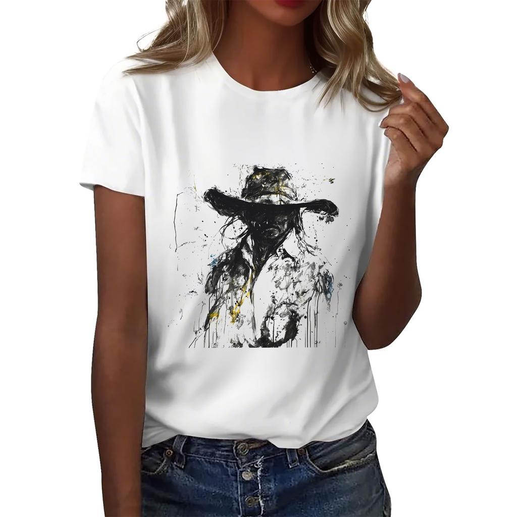 Dámské tričko s kulatým výstřihem pro volný čas s potiskem a krátkým rukávem