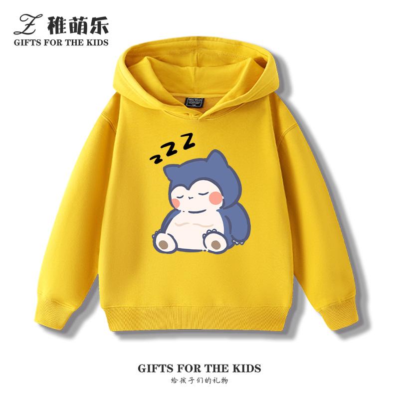 Children's Cartoon Pokémon Snorlax Printed Pullover Clothes Boys Girls Autumn and Winter Casual Fashion Warm Hooded Sweatshirt