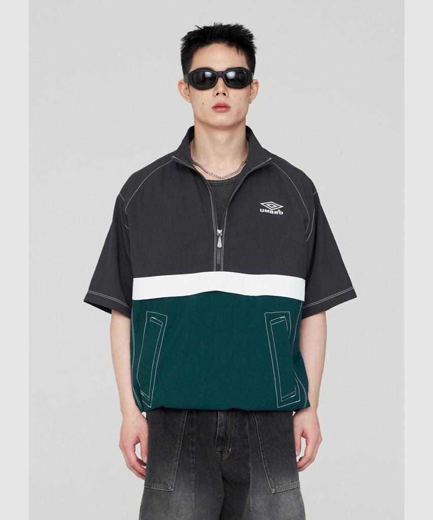 Umbro Crispy Taslan Short Sleeve Stand Neck Anorak Charcoal (Uq223Cwt59) (A Type)