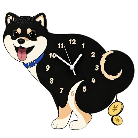 Wooden Clock with Swinging Pendulum Pooping Dog Wall Clock, Pendulum, Silent Non Ticking Hanging for Living Room Home Office, Gift Lover