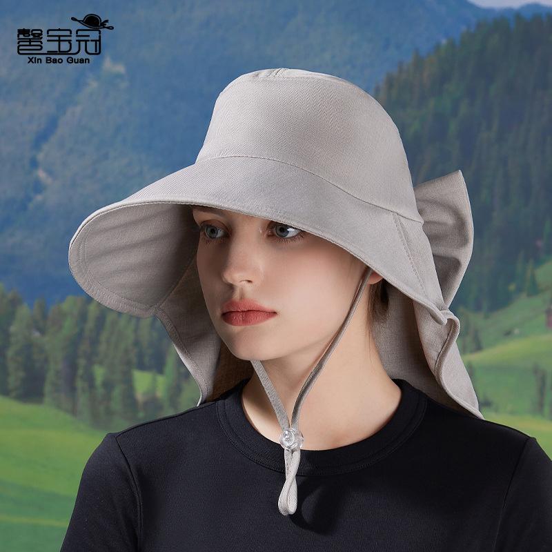 Spring and Summer Outdoor Sunscreen Sun Hat Fashion with Ponytail Hole Hat Women's Big Brim Shawl Neck Bucket Hat