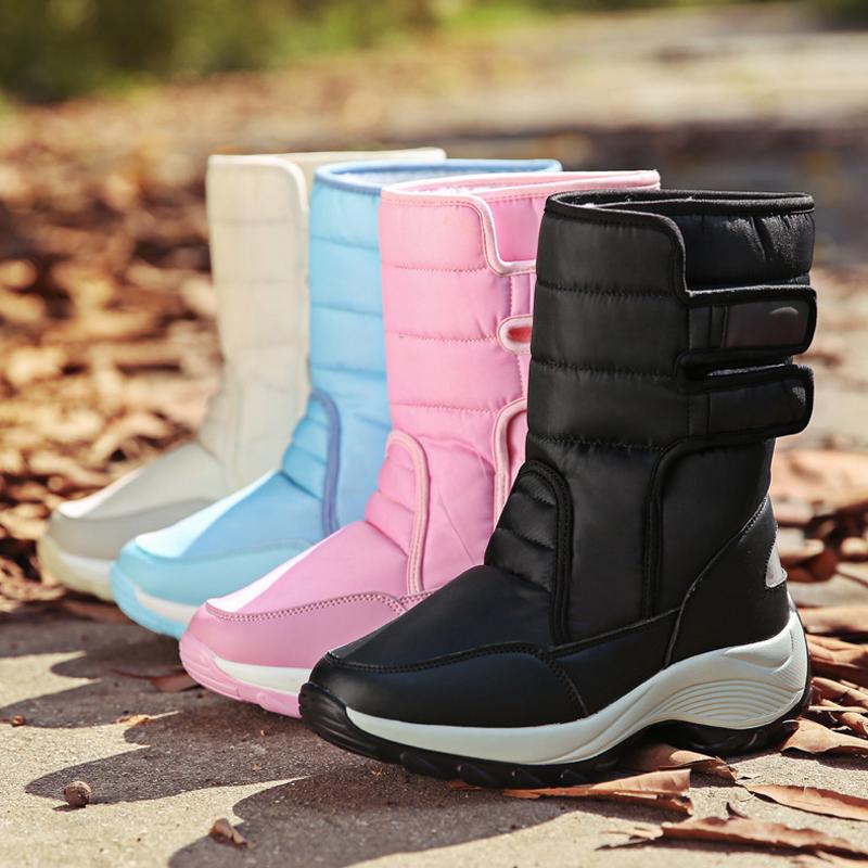 Winter Women Snow Boots Non Slip Platform Mid Calf Boots Women Plush Warm Cotton Shoes Outdoor Waterproof Female Boots WSH3417