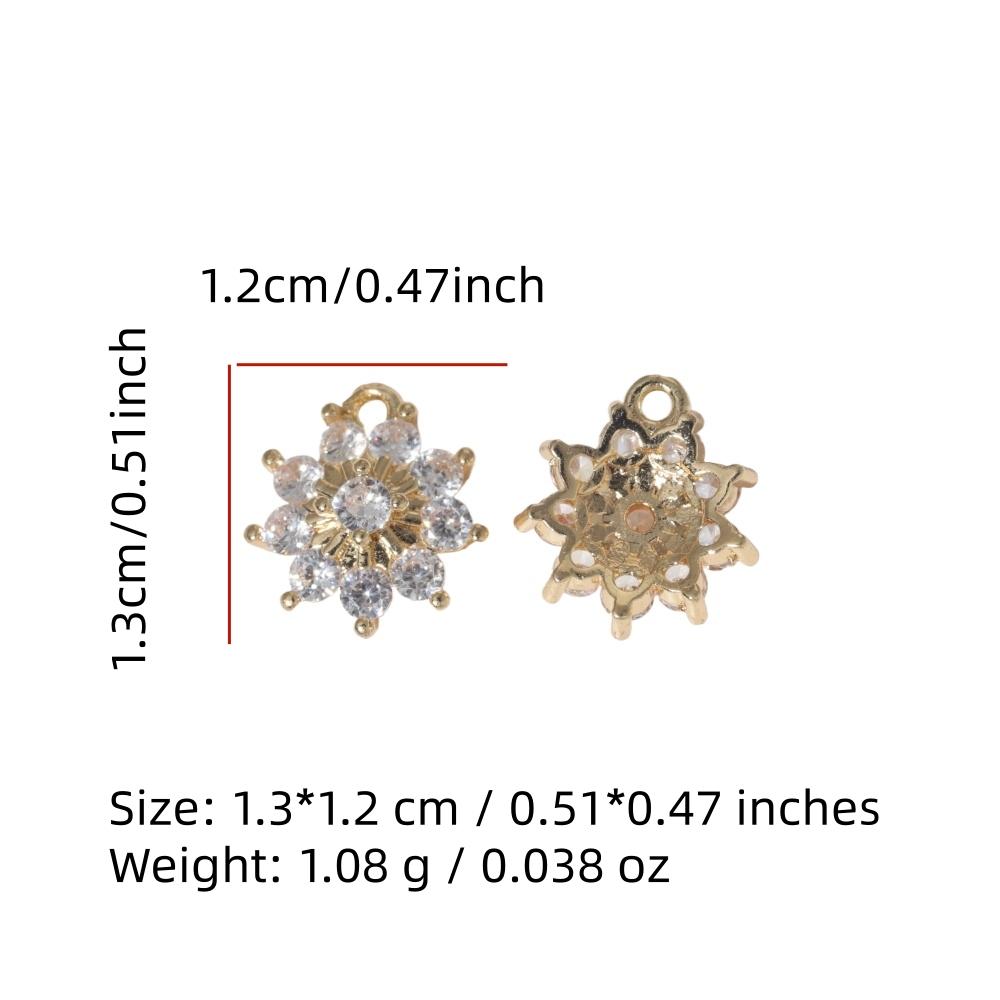 Pink Zirconia Flower Copper Charms, Golden Plated DIY Jewelry Pendants for Earring Necklace Craft
