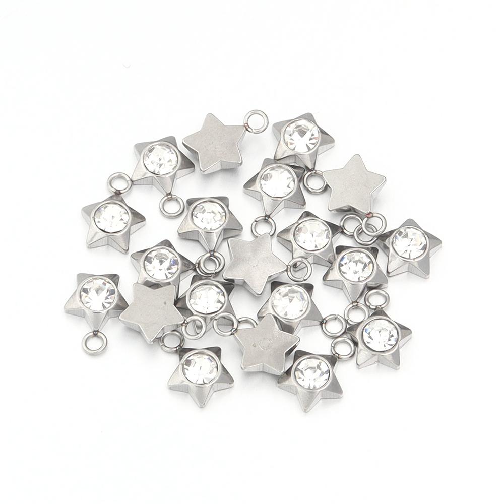 5-10pcs Stainless Steel Heart Star Charms Gold Silver Color Zircon Pendants for DIY Necklace Bracelet Jewelry Making Accessories