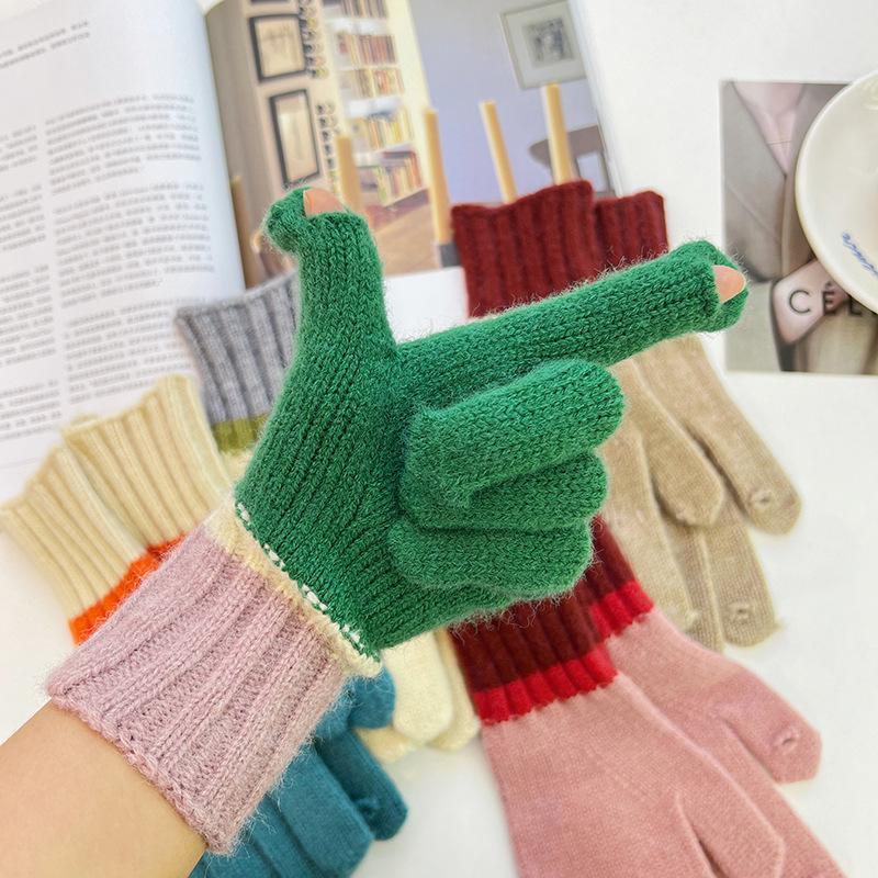 Nowe rękawiczki Dong Dong damskie Korea Południowa kolor dzianiny wełniane ciepłe jesienne i zimowe miłośnicy wskazują ekran dotykowy na zimno