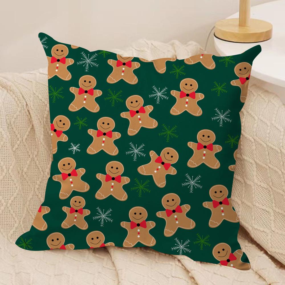 

Cute Gingerbread Man Christmas Cushion Cover Soft Plush DoubleSided Printed Sofa Pillow Cushion Cover AllSeason Decor Gift 30x30cm
