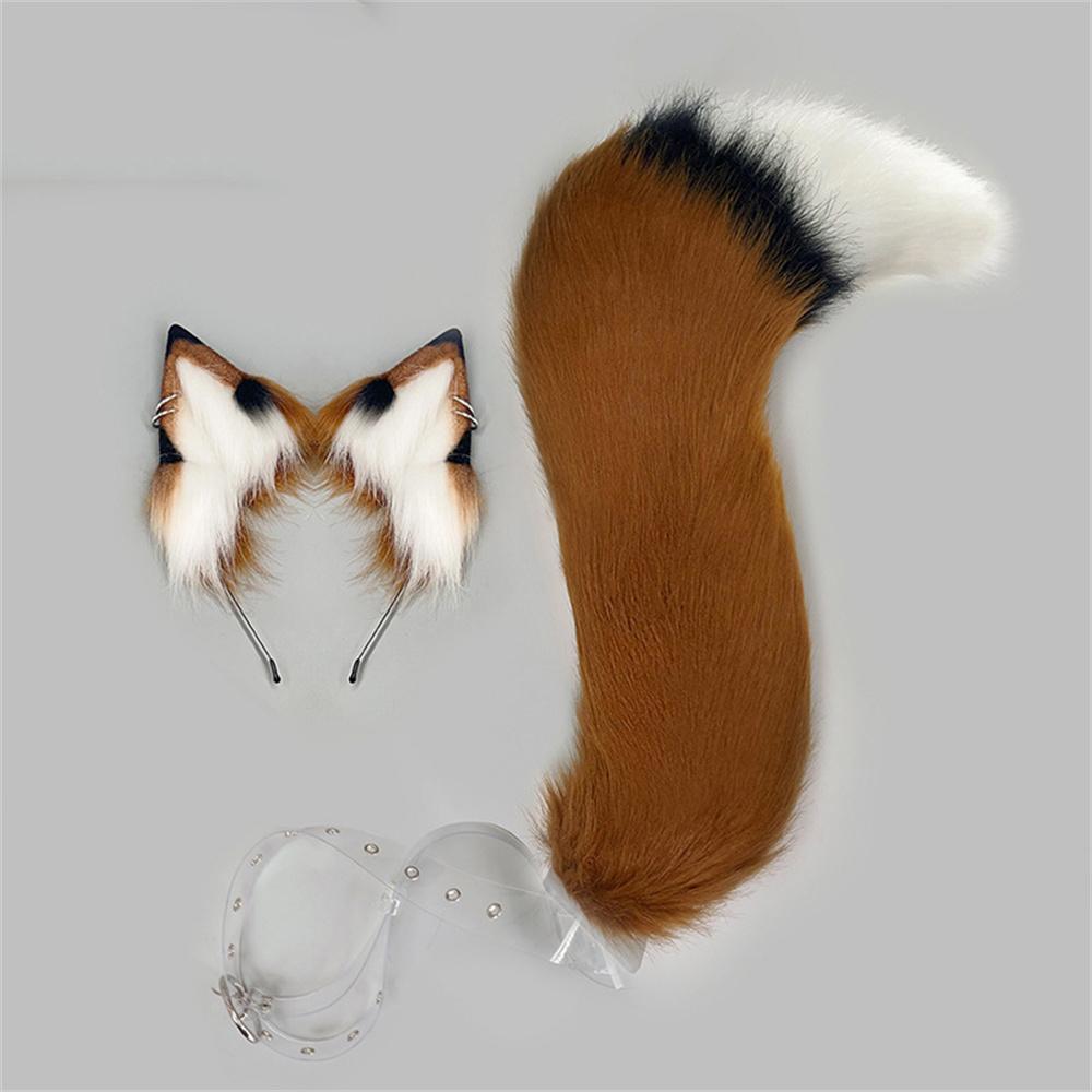 Fluffy Fox Wolf Dog Ears Tail Set Plush Halloween Costume Accessories Cosplay Anime Convention Game Role Play For Festival