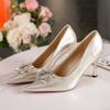 Melting Brown Women S cryStal Square Buckle pumpS 2color