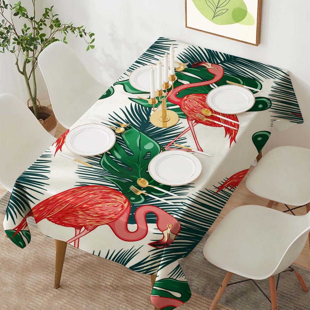 Tropical Flamingo Polyester Rectangular Tablecloth for Parties and Dining