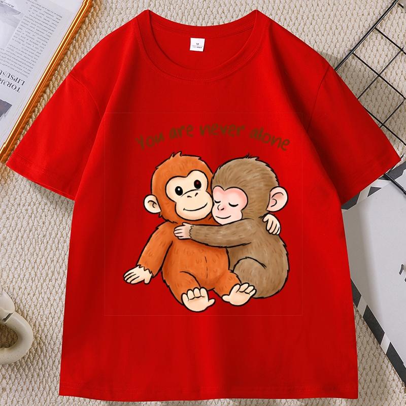 Viral Punch Monkey T Shirt Cute Baby Monkey with Plush Toy TShirt Casual Short Sleeve Animal Lovers Tshirt Cute Graphic Tees S