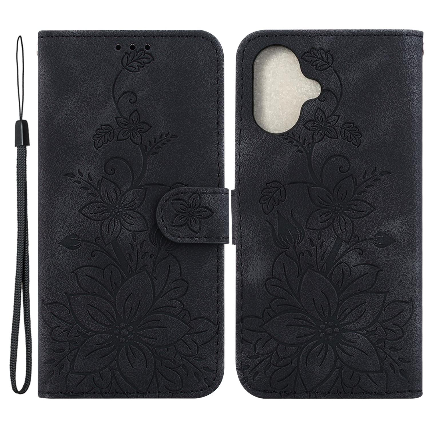 

For iPhone 16 Wallet Case PU Leather Phone Cover Flower Imprinted