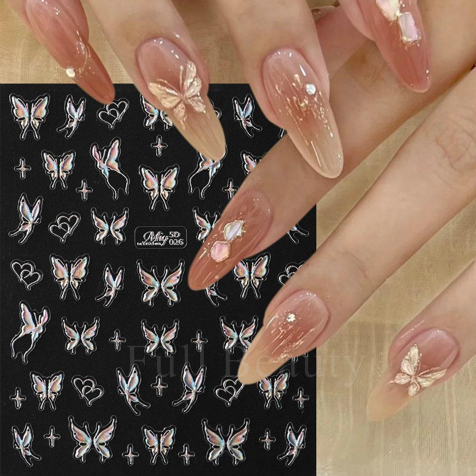 Nail Art Stickers Spring Fairy Spirit Aurora Shell Light Butterfly Star Micro-carving Adhesive Nail Stickers