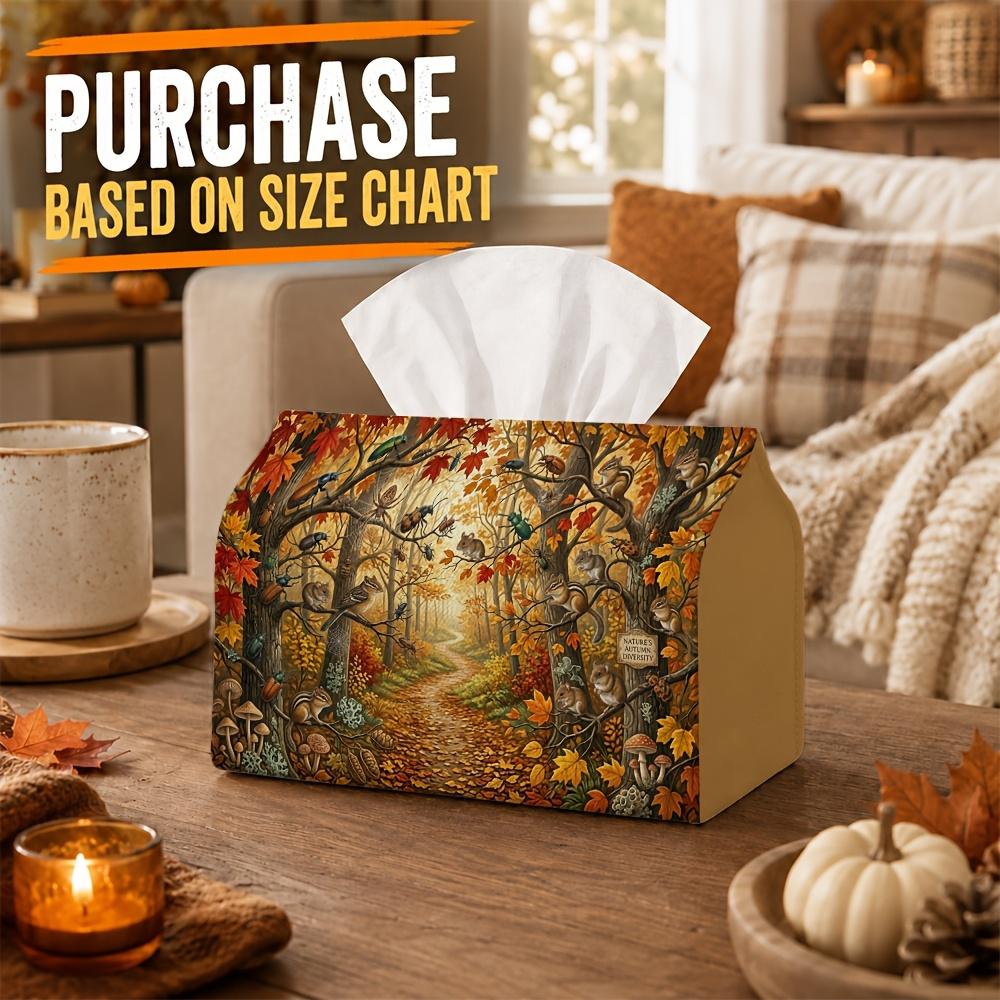 1pc Rustic Forest Tissue Box | Multi-functional Autumn Napkin Dispenser, Two Sizes Available Suitable for Home, Fall Car Decoration Squirrel Owl Trail