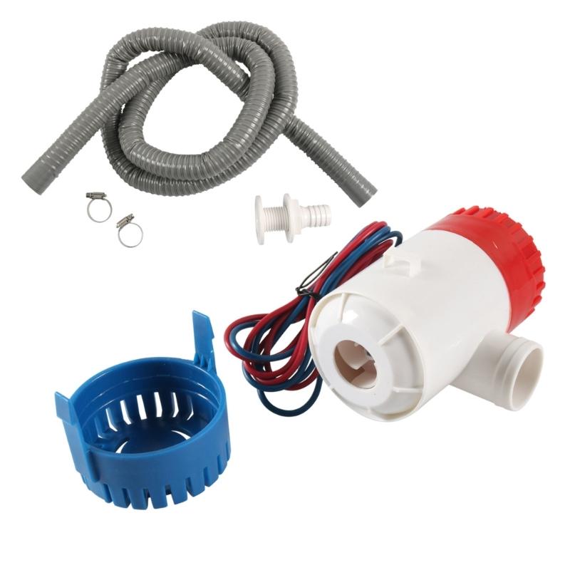 Kraftig 1100GPH PVC lensepumpe med dreneringssett slangeklemmer gjennom skrogtilpasning for bobil seilbåter Yacht vannscooter