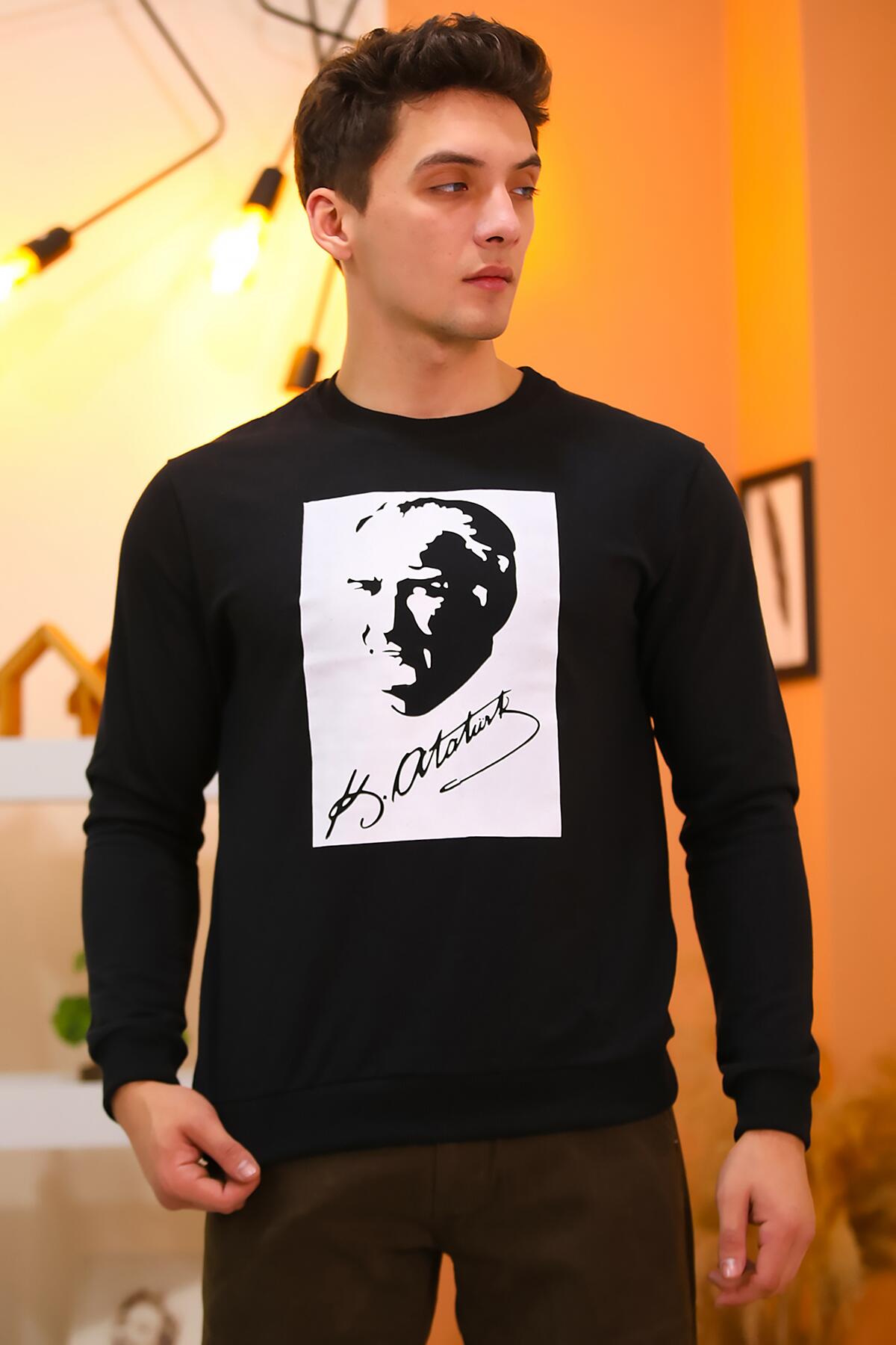 

Men s Ataturk Printed Crew Neck Sweat S чёрный