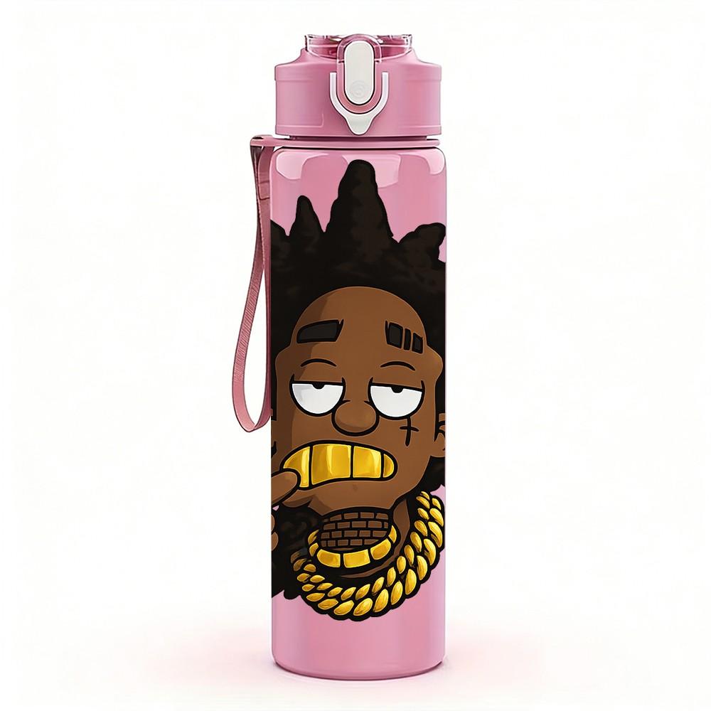 1PC Afro Boy Hip Hop Character Print 750ml Color Plastic Sports Water Bottle Leakproof Flip Straw Lid Suitable for Sports Office Home Use