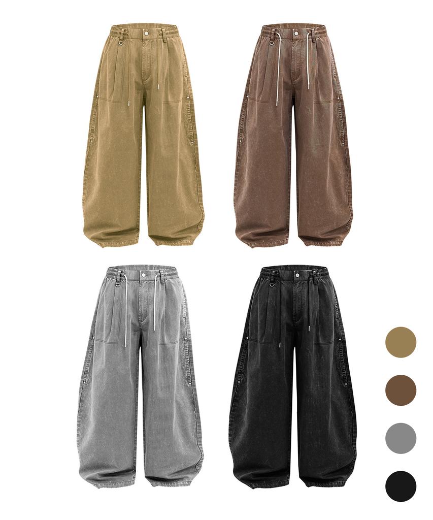 Beoteunseoul Utility Pigment Loop Washed Balloon Pants (3 Colors)