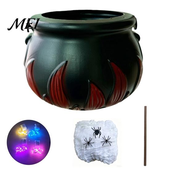 Dark Style Photo Prop Light Up Witch Cauldron DIY Set, Halloween Glowing Black Plastic Bowl with Spiders, Craft Kit Spooky Hocus Pocus Candy