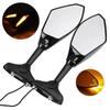 2PCS New for CBR 600 Suzuki Ducati Motorcycle Rearview Mirrors with LED Turn Signals Lights Integrated