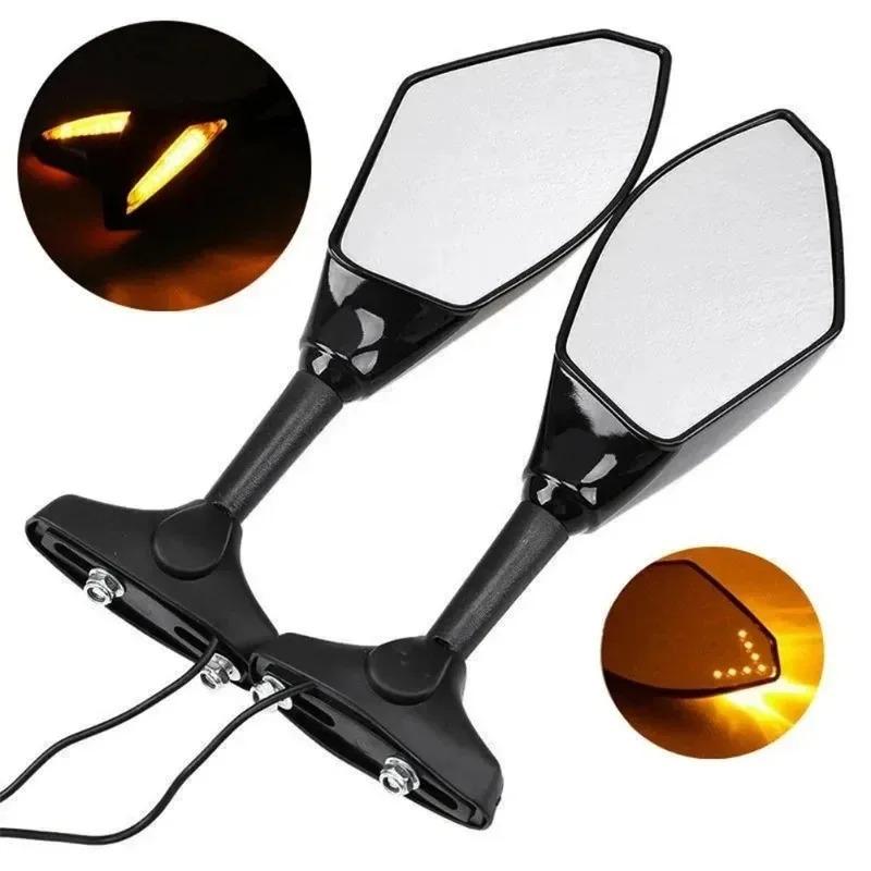 2PCS New for CBR 600 Suzuki Ducati Motorcycle Rearview Mirrors with LED Turn Signals Lights Integrated