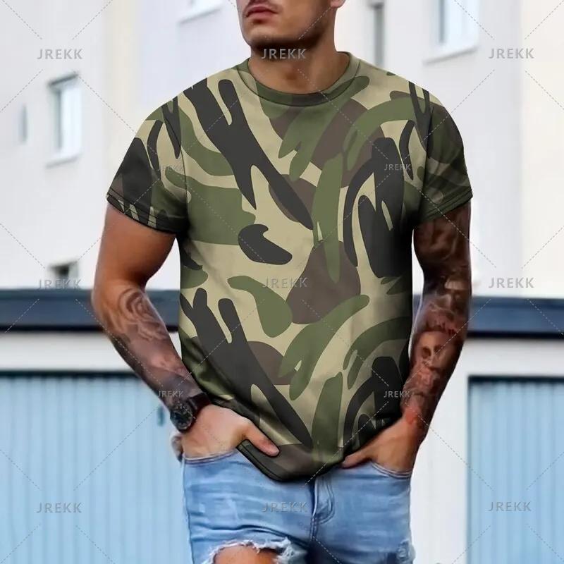 Rundhals 3D Kamouflage Skogstryckt Casual Kortärmad Herr T-shirts - Mjuk Medium Stretch Polyestertyg Sommar Avslappnad Passform Kläder