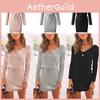 Cozy Deep V-neck Womens Knitted Jumper Sweater Dress For Autumn And Winter