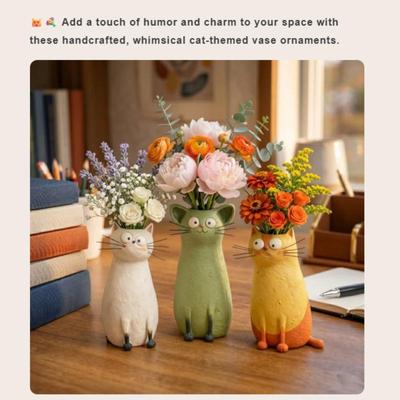 Creative Cat-Shaped Ceramic Vase, Cute Desktop Decor
