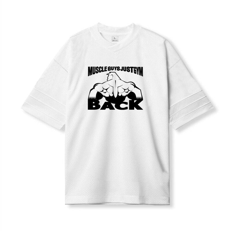 Do The Work  Mesh V-neck Oversized Mens Loose Dropped Shoulder Bodybuilding Fitness Summer Gym Sports Printed Half Sleeve T-shirt