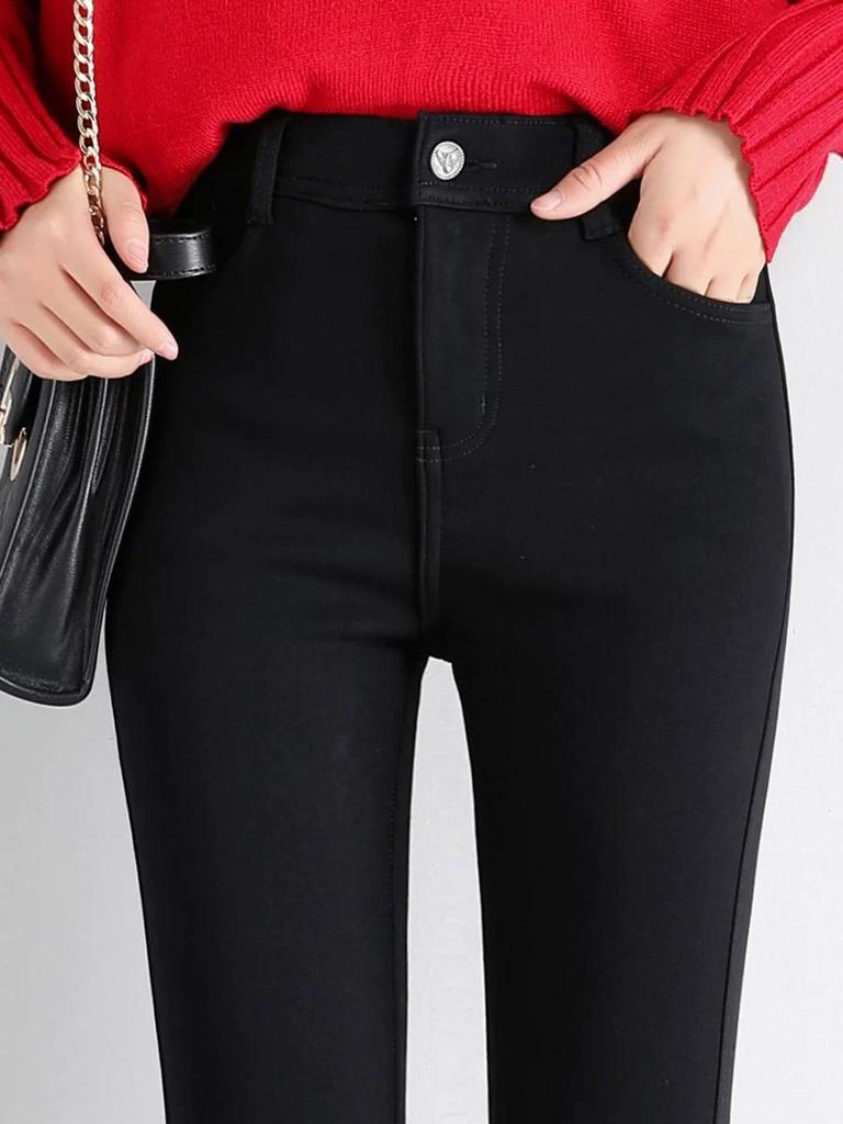 Women's Fleece-Lined Skinny Leggings - Warm, Elastic, Slimming, Butt-Lifting Base Layer for Outdoor Autumn & Winter Sports