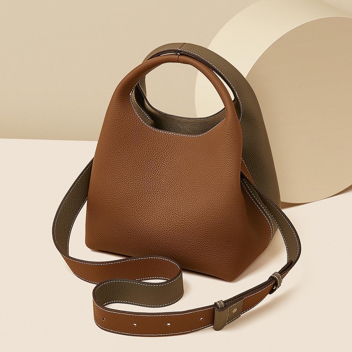 

2024 Стильна жіноча сумка-відро з натуральної шкіри – Ручна, На плече, Месенджер дубильна кора/коричневий